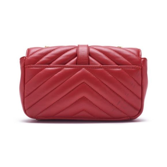 Saint Laurent V-flap Shoulder Chain Bag Lambskin Red - Picture 1 of 7